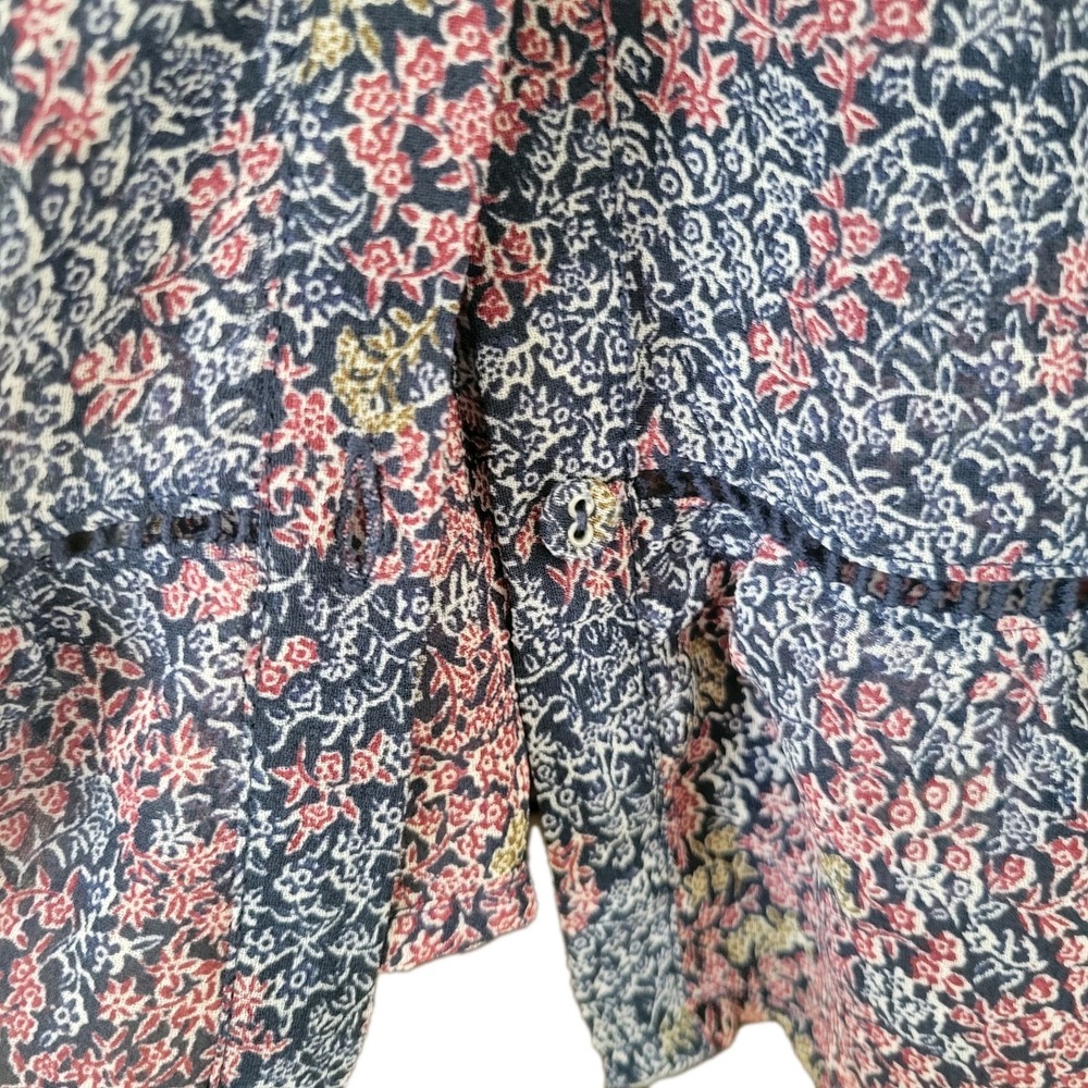 Lucky Brand Boho Sheer Floral Blouse Ruffle Prairie Back Button Romantic Sz L - Picture 10 of 10